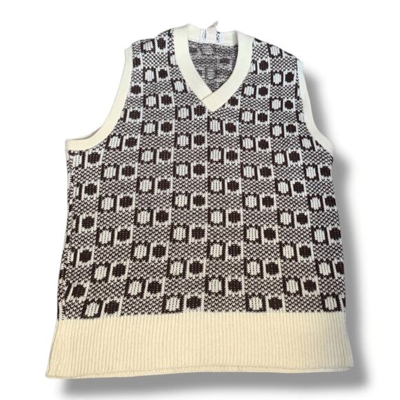 Vintage Montgomery Ward Brown Geometric Knit Sweater Vest Medium Grandpa Artsy - Picture 4 of 14